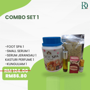 COMBO SET 1 (Footspa, Small Serum, Serum Jerangau, Kasturi Perfume, Kunguliam)